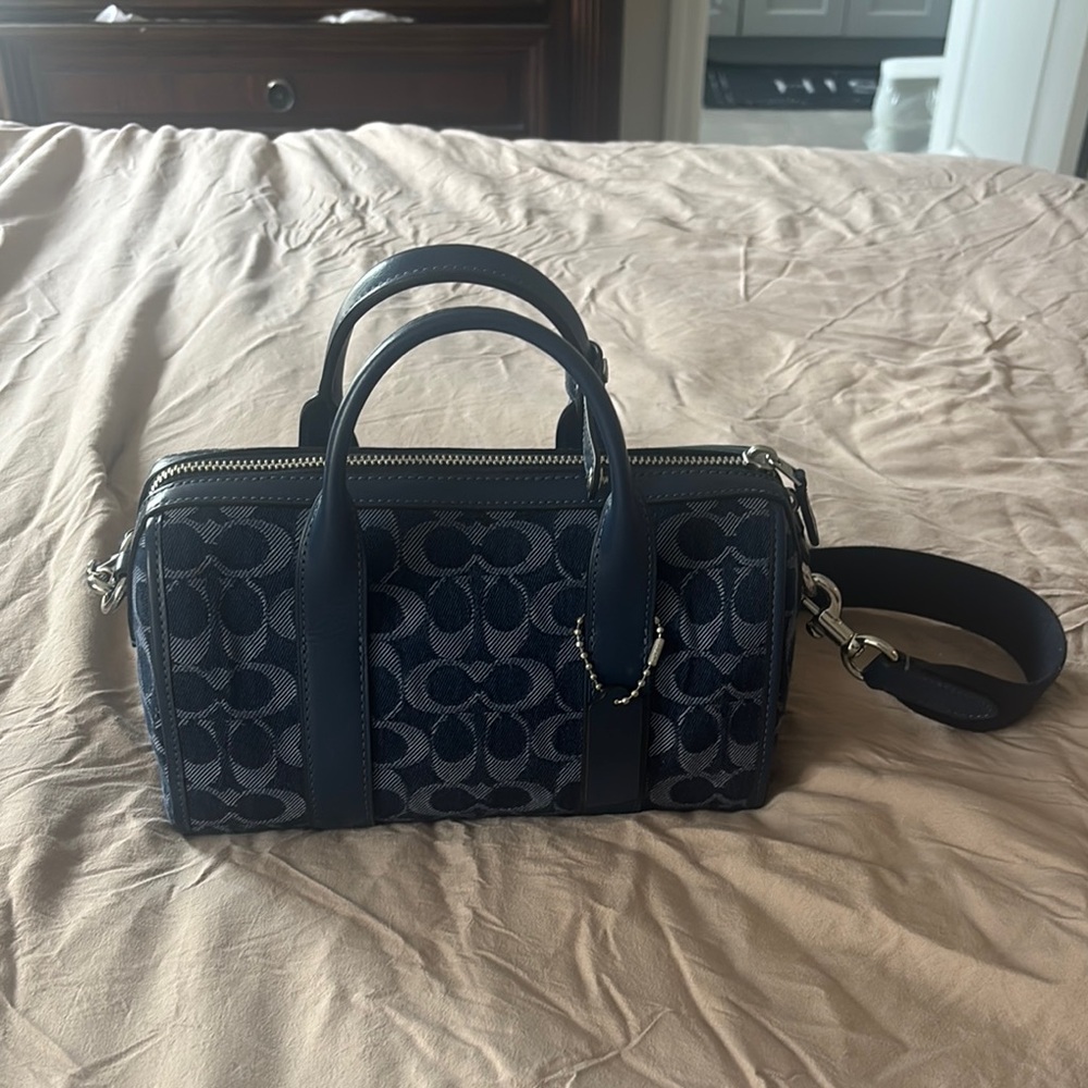 Coach Blue Satchel with Signature Monogram